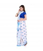 DESH BIDESH Women`s Traditional Hand Woven Malmal Bengal Handloom Pure Cotton Saree Without Blouse Piece (Sky Blue White)