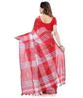 Women`s Bengal Handloom Tant Malmal Pure Cotton Saree Kotki Design Without Blouse Piece (Red White)