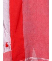 Traditional Bengali Handloom Tant Pure Cotton Saree Pompom Designed With Blouse Piece (Red White)