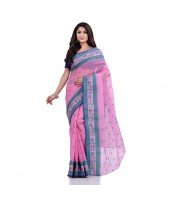 DESH BIDESH Women`s Traditional Tant Pure Cotton Handloom Saree Woven Sudarshana Designer Without Blouse Piece (Pink)