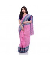 DESH BIDESH Women`s Traditional Tant Pure Cotton Handloom Saree Woven Sudarshana Designer Without Blouse Piece (Pink)