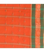 DESH BIDESH Women`s Traditional Tant Pure Cotton Handloom Saree Woven Sudarshana Designer Without Blouse Piece (Orange & Green)