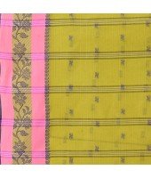 DESH BIDESH Women`s Traditional Tant Pure Cotton Handloom Saree Woven Sudarshana Designer Without Blouse Piece (Yellow & Pink)